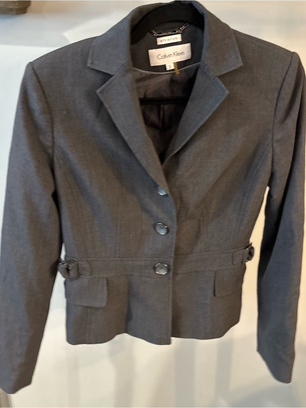 Calvin Klein Women's Gray Tailored Blazer Jacket size 2 with shoulder pads - Picture 1 of 8